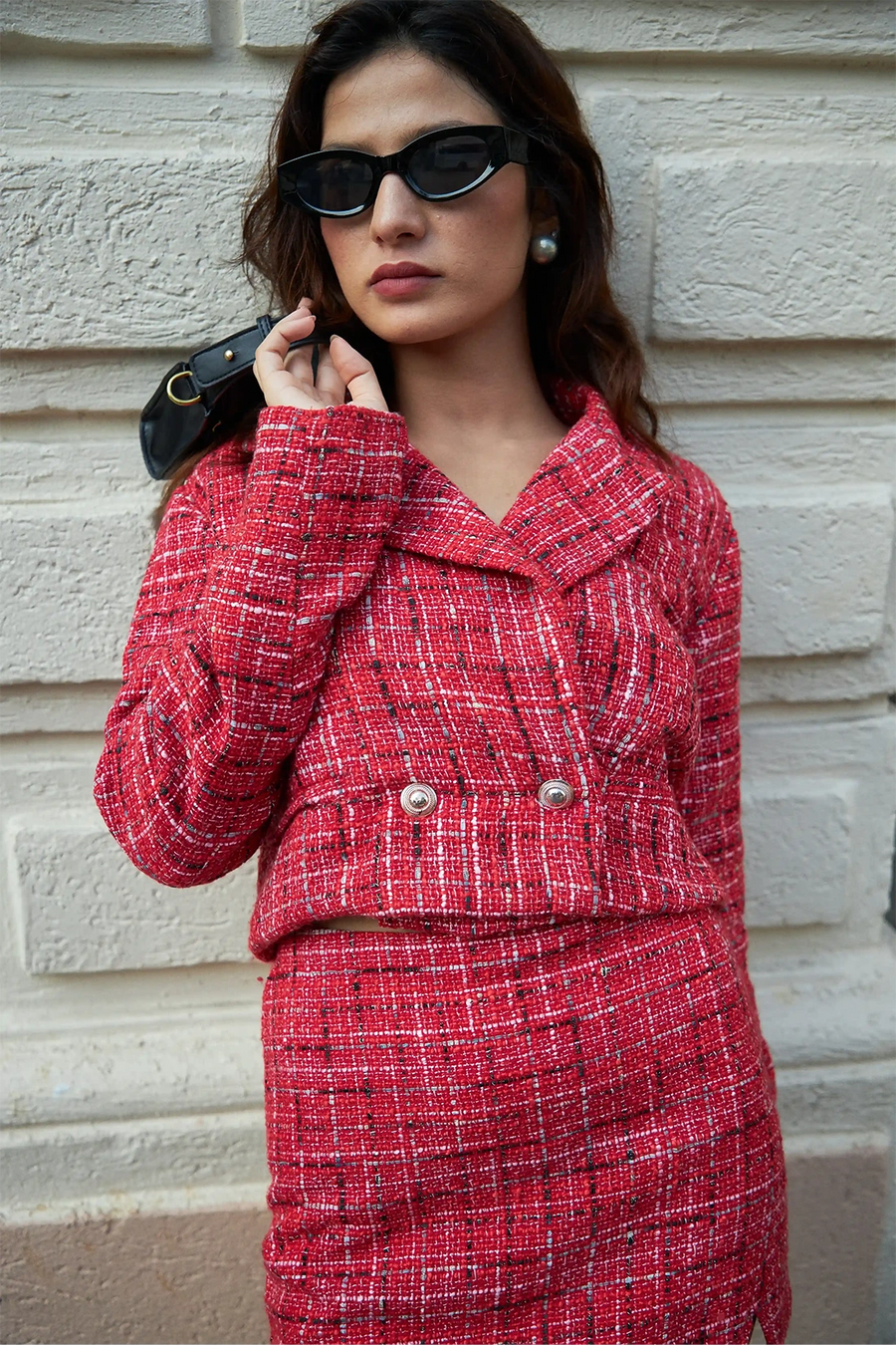 Red Crop Tweed Blazer