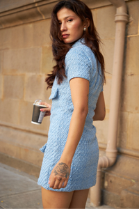 Buttoned Up Blue Collar Tweed Dress