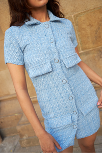 Buttoned Up Blue Collar Tweed Dress