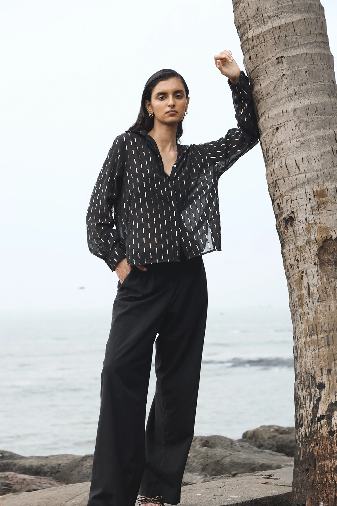 Sheer Black Sequin Shirt