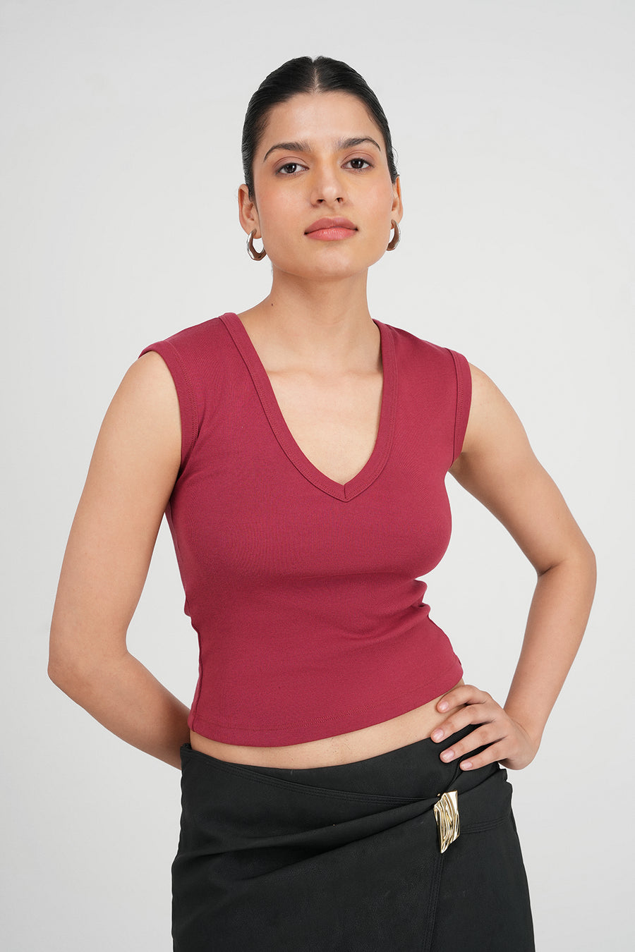 Faded Rose V-Neck Ribbed Top
