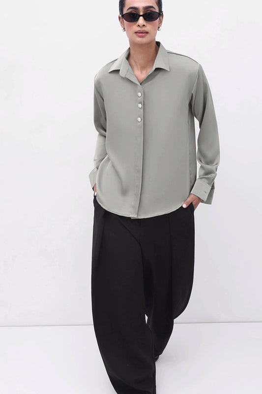 Sage Buttoned Satin Shirt
