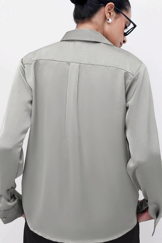 Sage Buttoned Satin Shirt