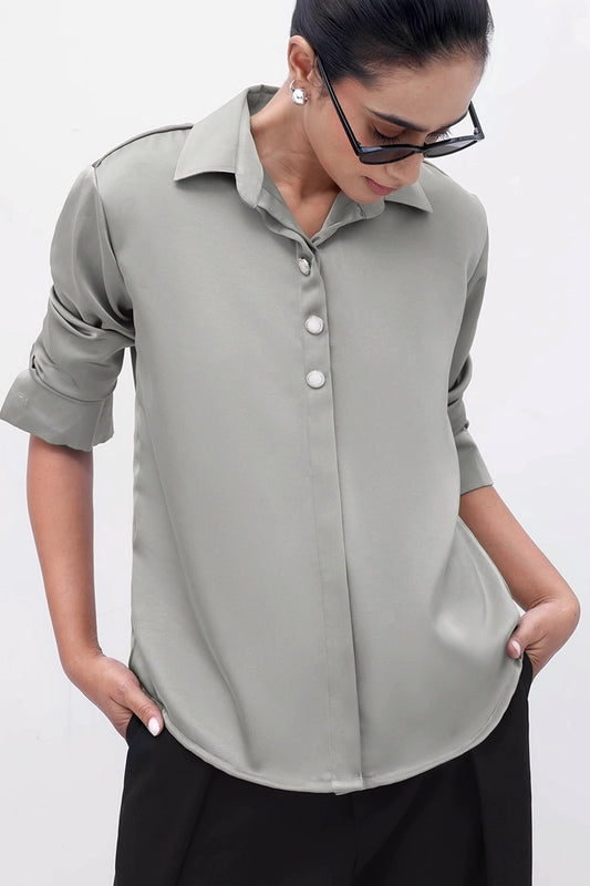 Sage Buttoned Satin Shirt