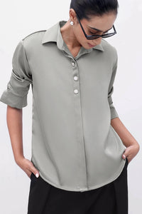 Sage Buttoned Satin Shirt