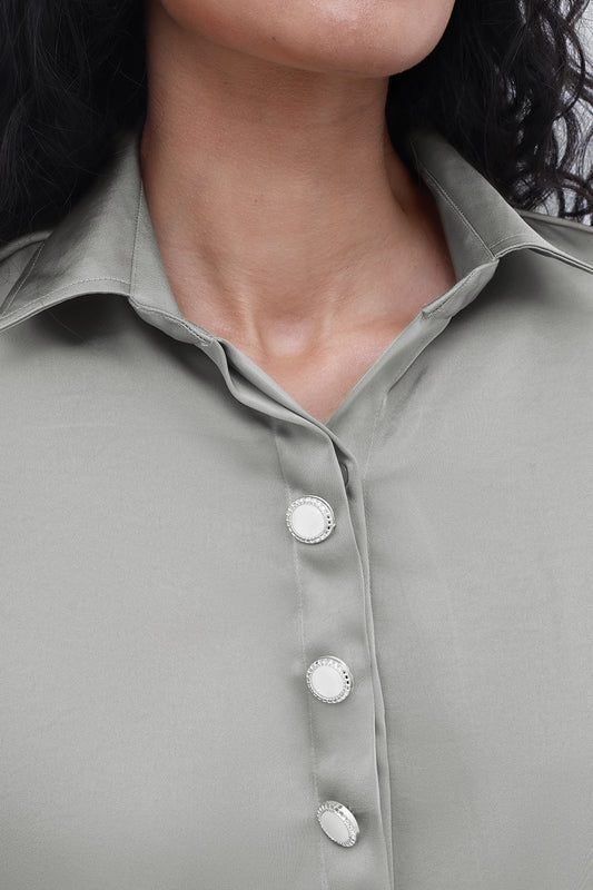 Sage Buttoned Satin Shirt