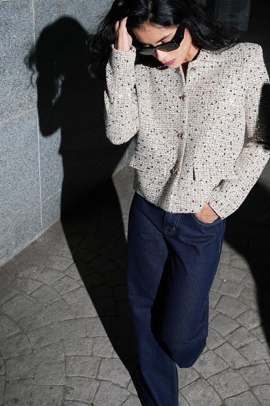 Gold-Sequined Tailored Shacket