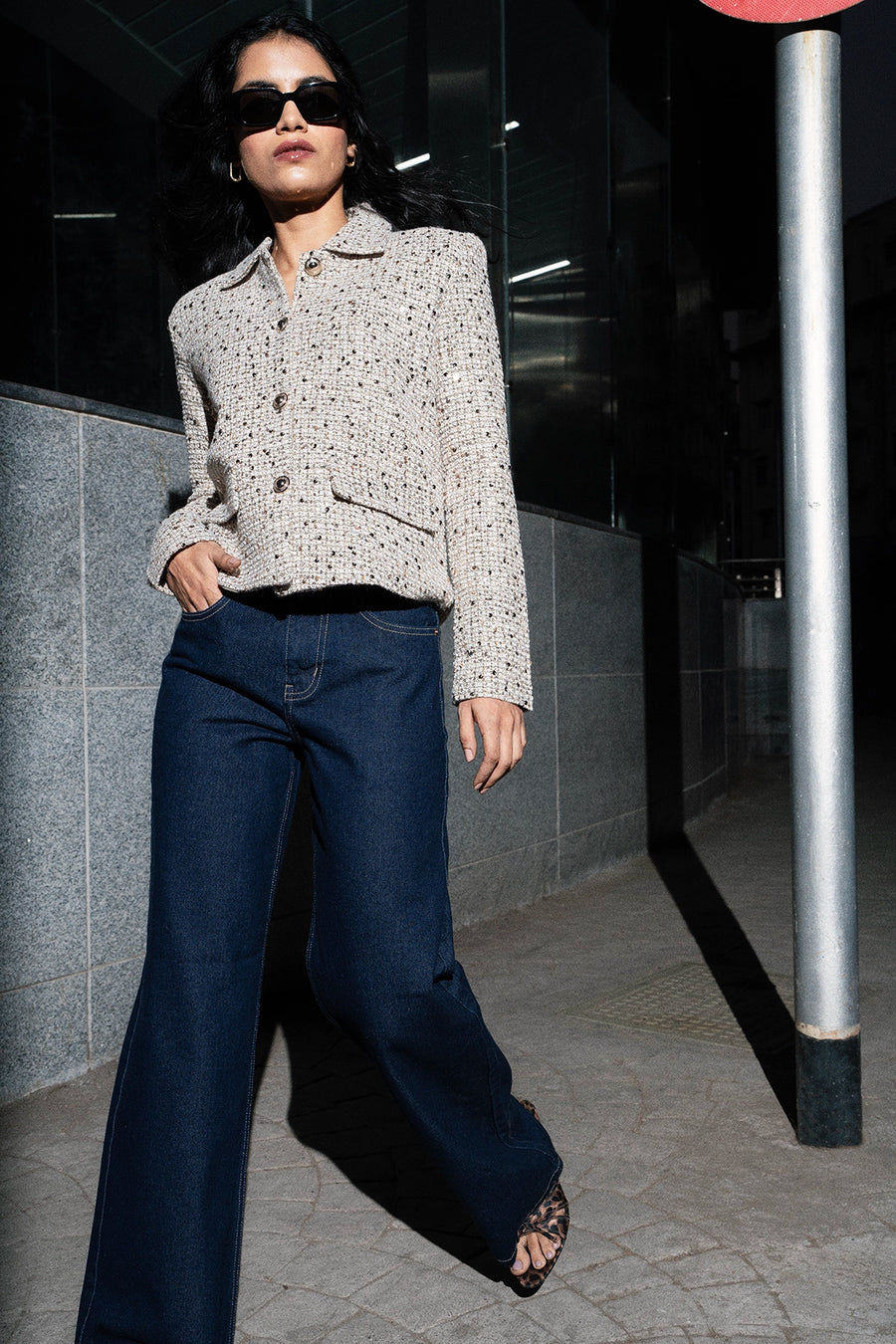 Gold-Sequined Tailored Shacket