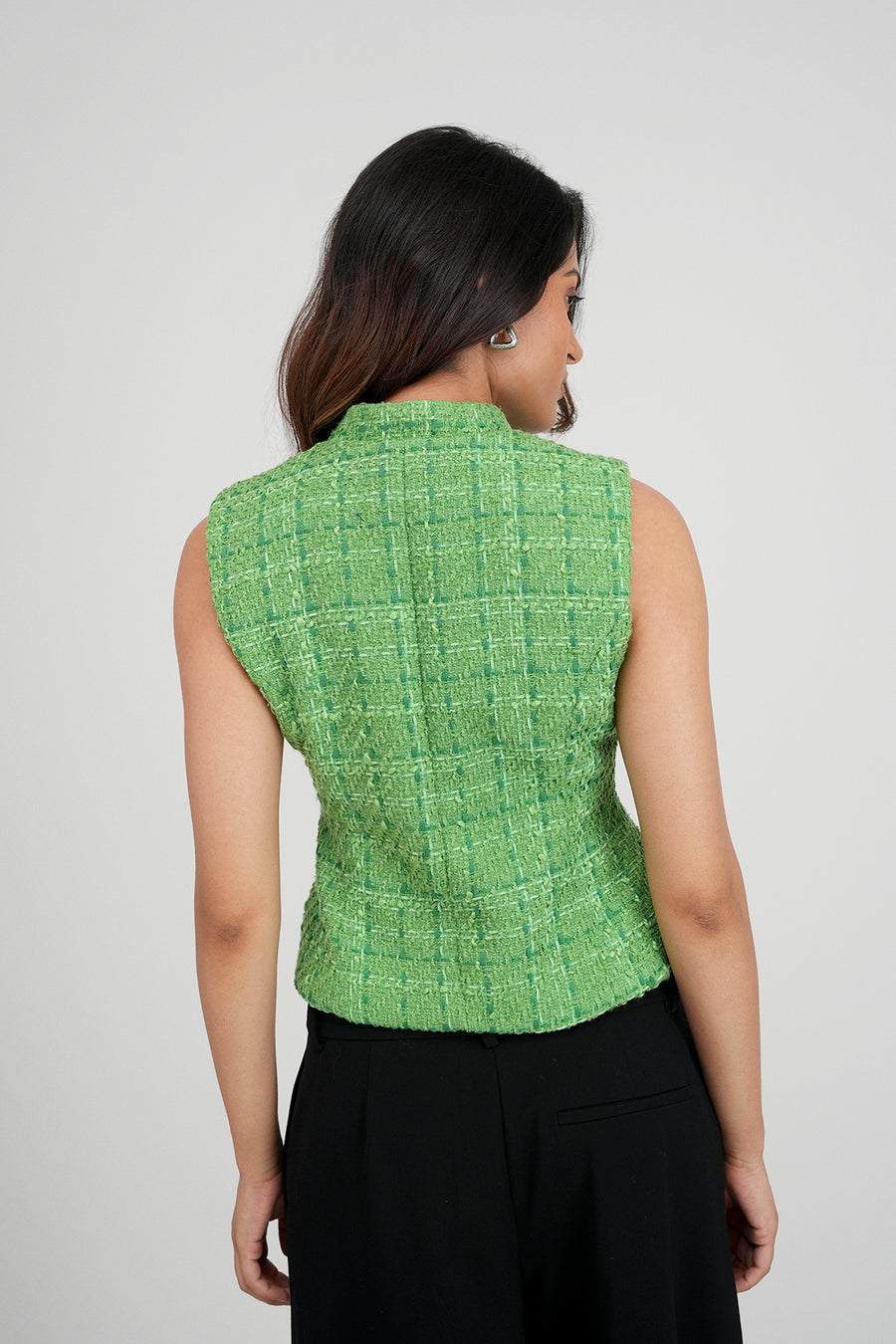 Green Collared Tweed Top