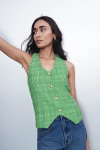 Green Halterneck Tweed Waistcoat