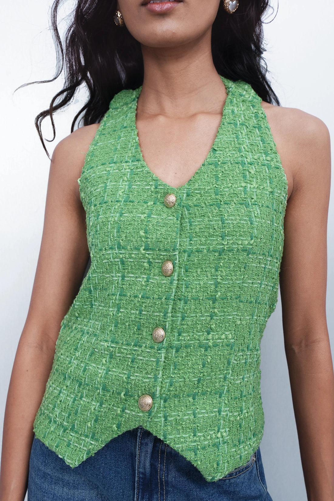 Green Halterneck Tweed Waistcoat