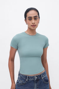 Green Polyamide Fitted T-Shirt