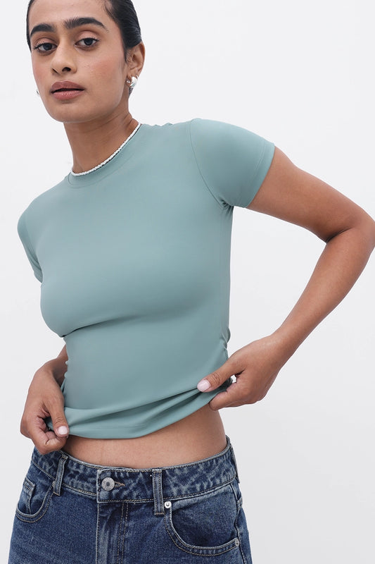 Green Polyamide Fitted T-Shirt