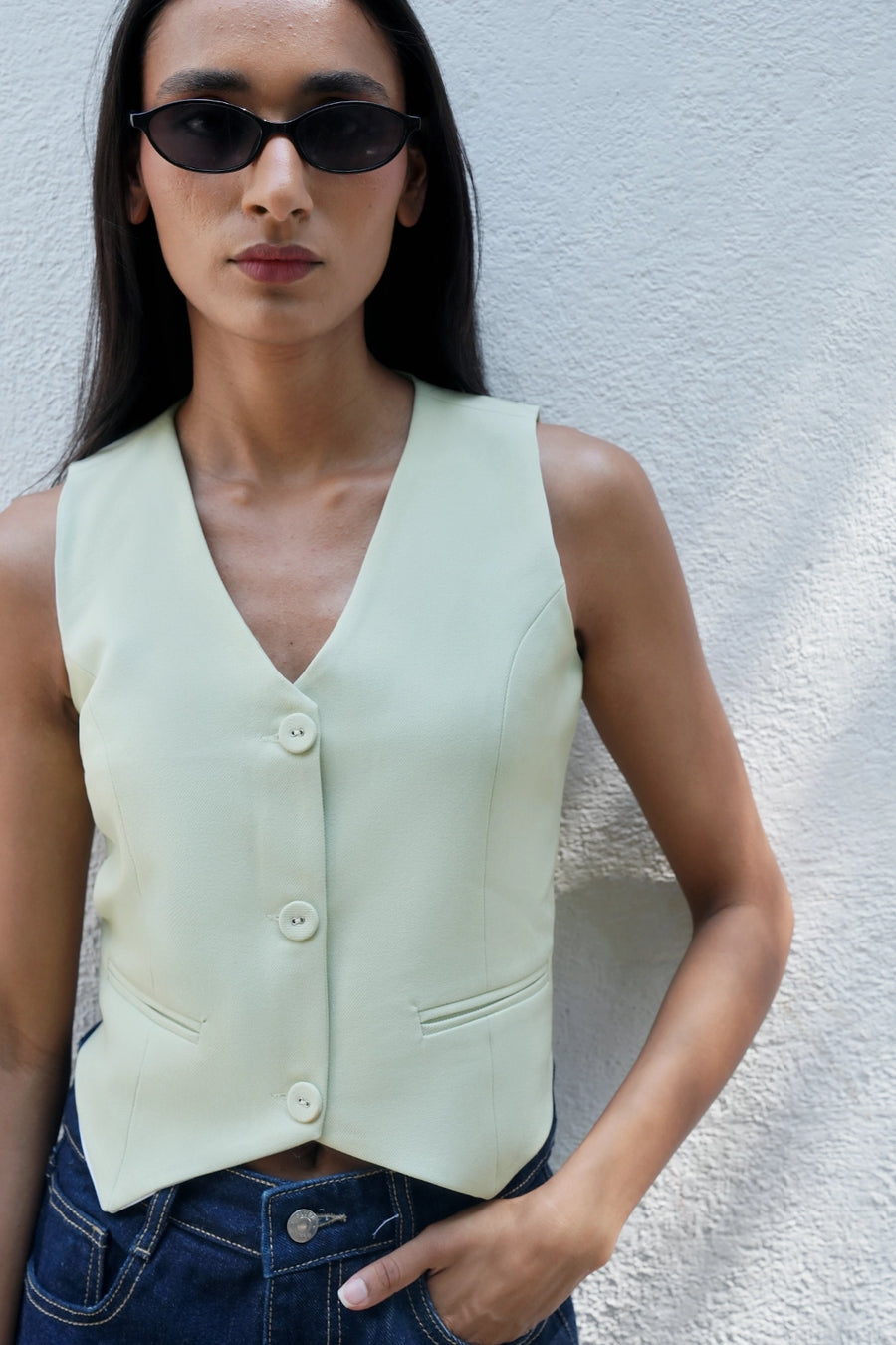 Green Tailored Buttoned Waistcoat