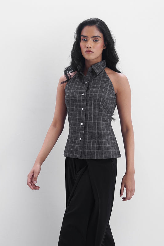 Grey Checkered Halter Shirt