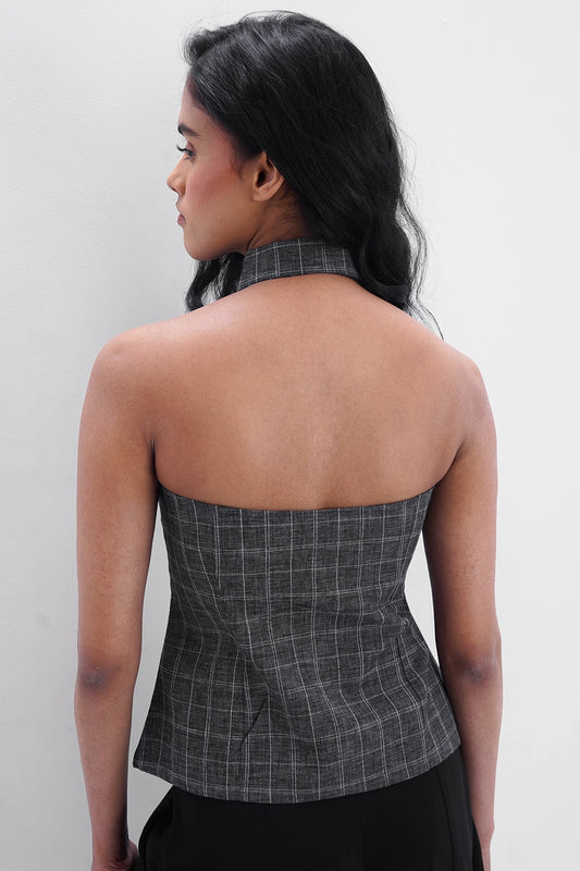 Grey Checkered Halter Shirt