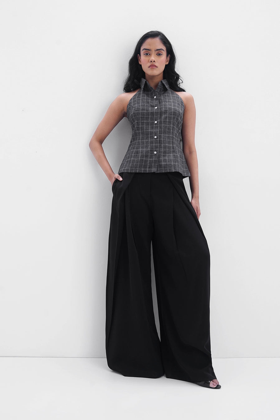 Grey Checkered Halter Shirt