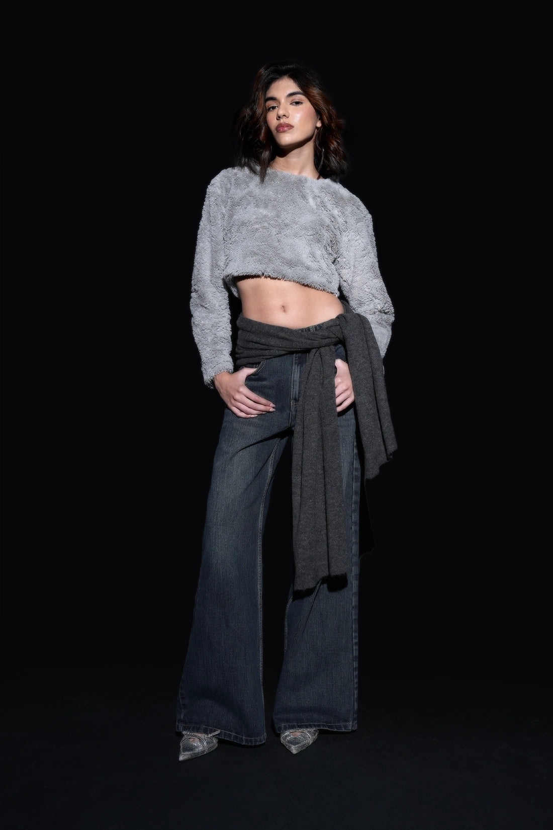 Grey Faux Fur Crop Top