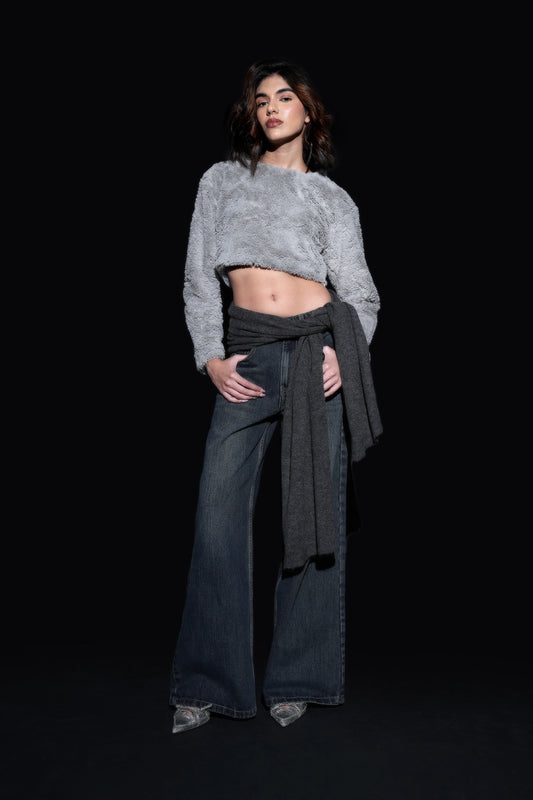 Grey Faux Fur Crop Top