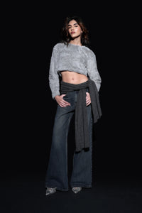 Grey Faux Fur Crop Top