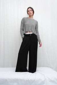 Grey Crop Ripped Sweater