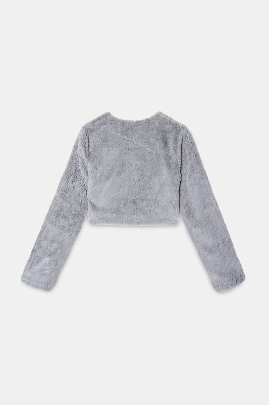Grey Faux Fur Crop Top