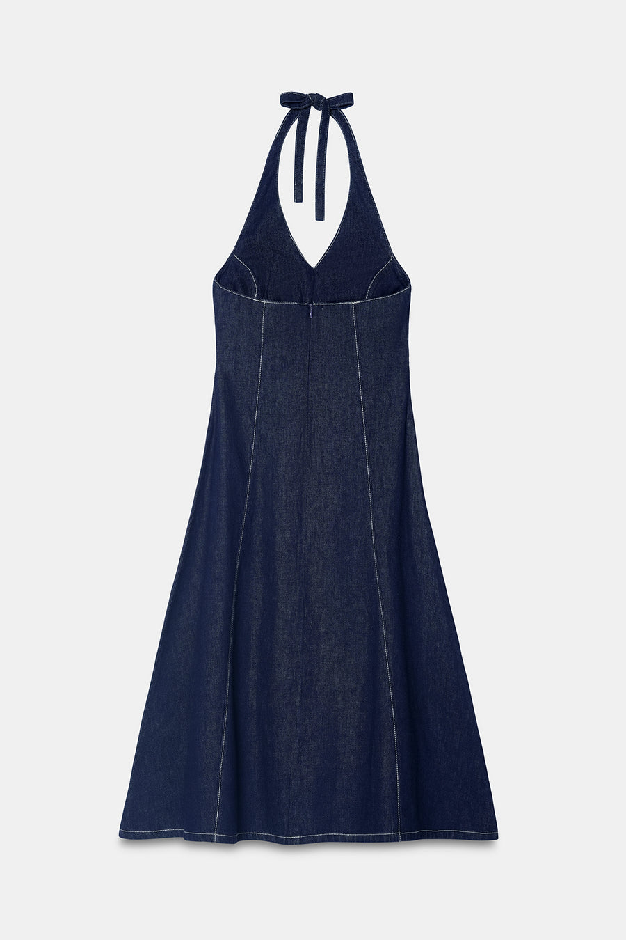 Halter-Neck Denim Midi Dress