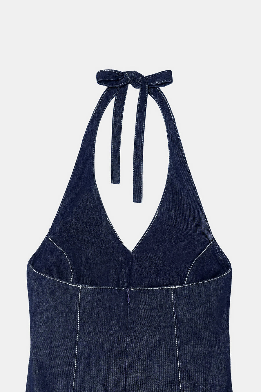 Halter-Neck Denim Midi Dress
