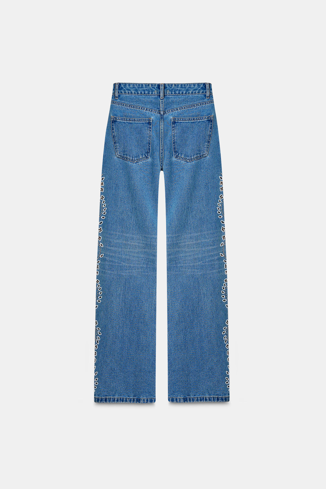 Hand Embroidered Floral Straight Jeans - Blue
