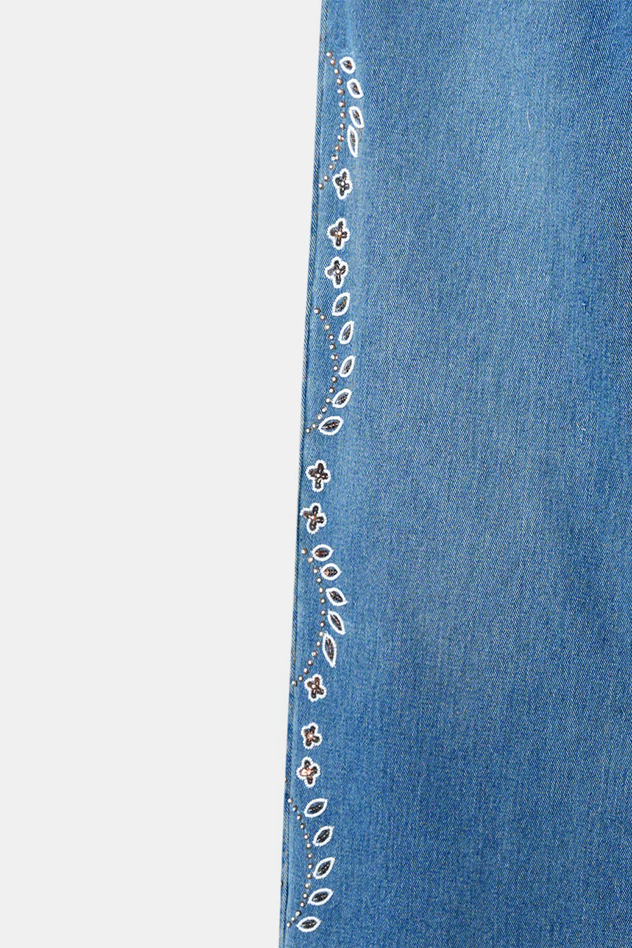 Hand Embroidered Floral Straight Jeans - Blue