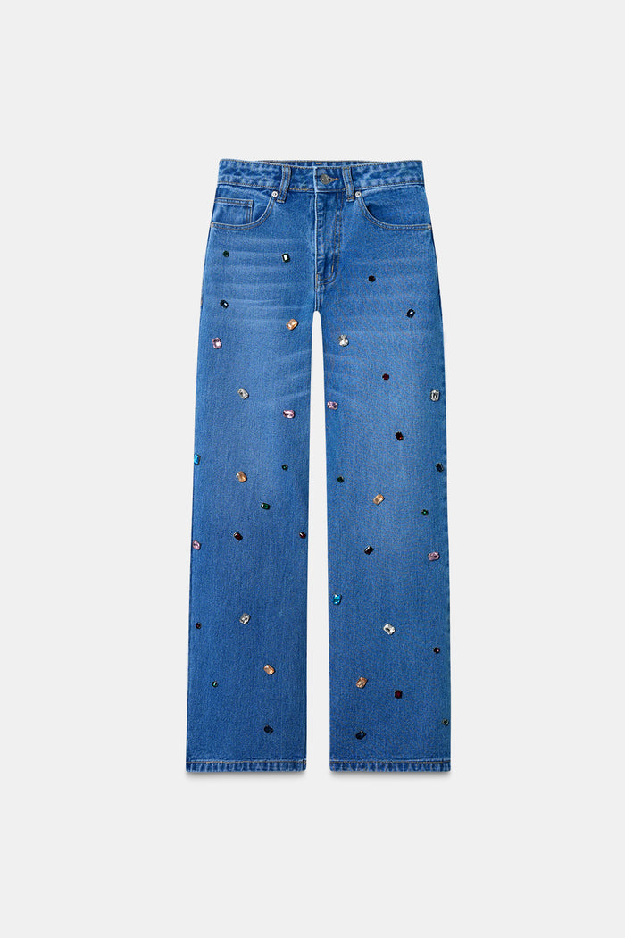 Handcrafted Gemstone Straight-Leg Jeans