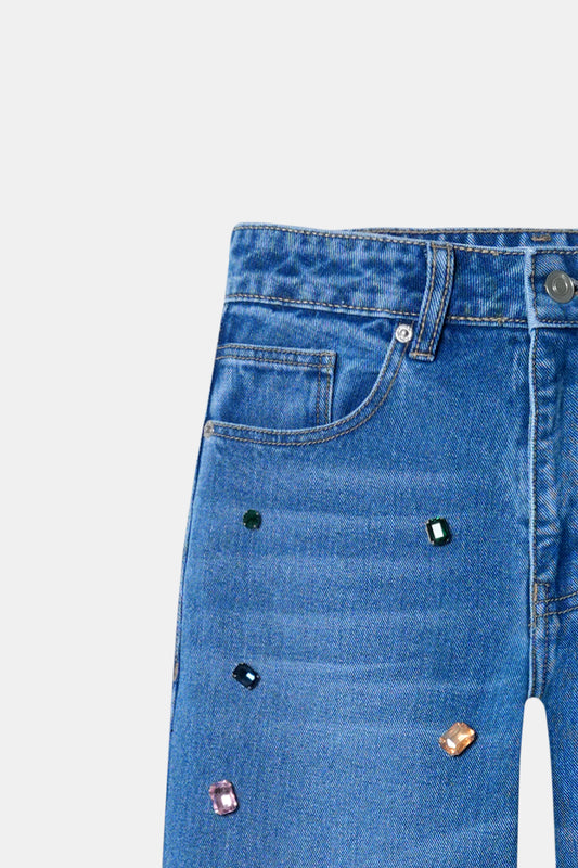 Handcrafted Gemstone Straight-Leg Jeans