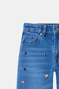 Handcrafted Gemstone Straight-Leg Jeans