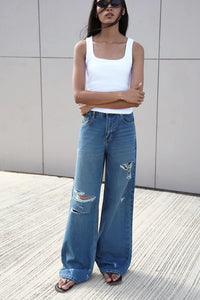 High-Rise Ripped Boyfriend Jeans