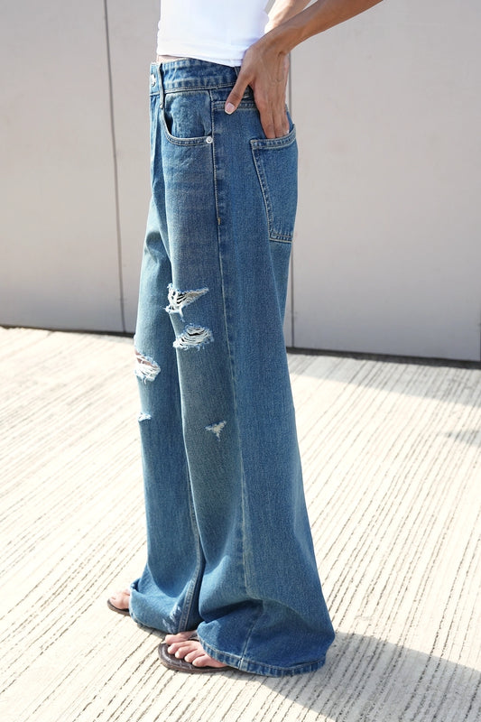 High-Rise Ripped Boyfriend Jeans
