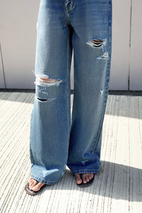 High-Rise Ripped Boyfriend Jeans