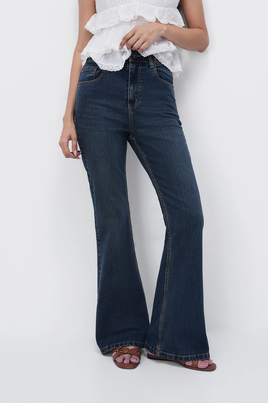 High-Rise Tinted Blue Flared Jeans