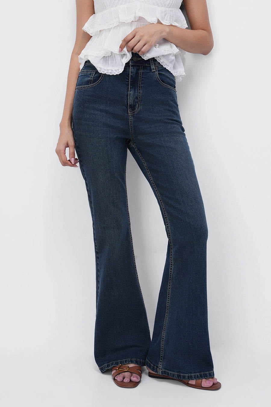 High-Rise Tinted Blue Flared Jeans