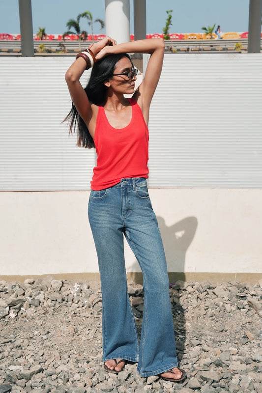 High-Rise Vintage Wash Flared Jeans