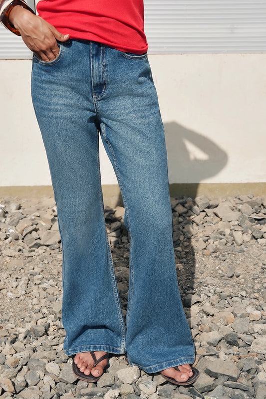 High-Rise Vintage Wash Flared Jeans