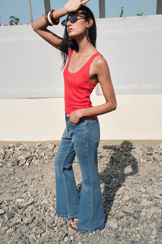 High-Rise Vintage Wash Flared Jeans
