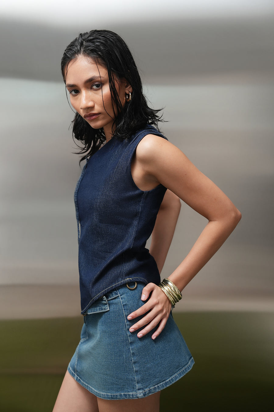 Knotted Denim Top