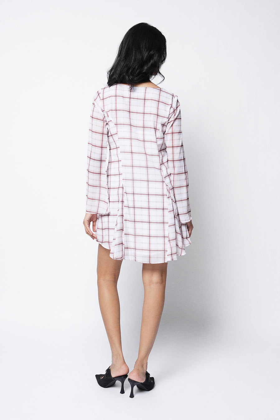 Long-Sleeve Checkered Mini Dress