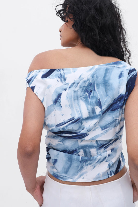 Marble Print Drop-Shoulder Top