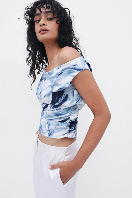 Marble Print Drop-Shoulder Top