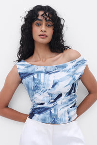 Marble Print Drop-Shoulder Top