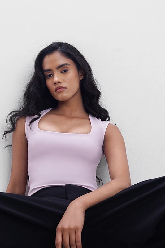 Marshmallow Polyamide Square Neck Top