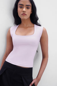 Marshmallow Polyamide Square Neck Top