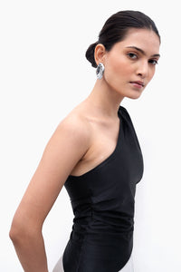 Metallic Black Asymmetric Ruched Top