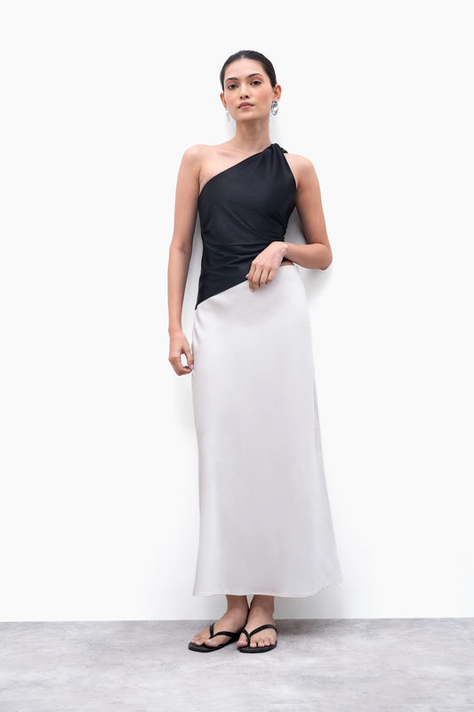 Metallic Black Asymmetric Ruched Top